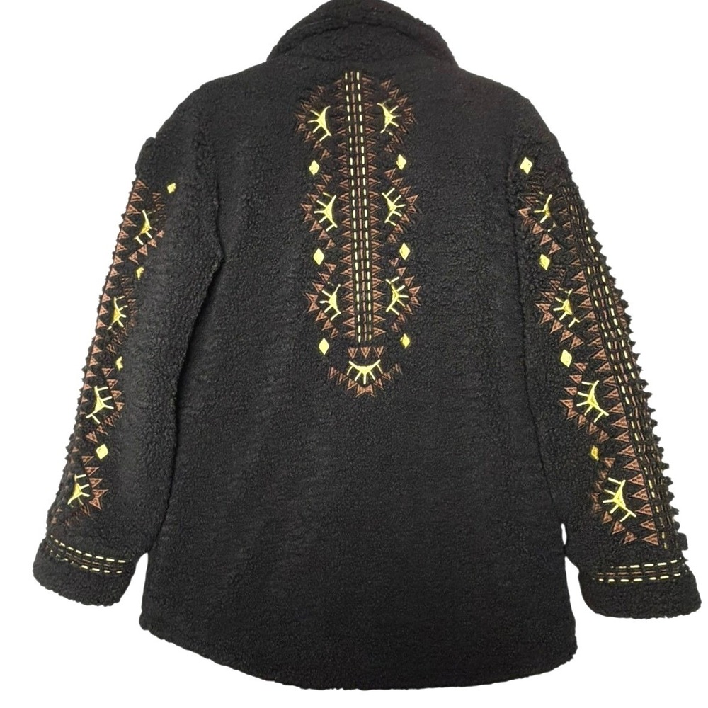 Driftwood Sheeba Black Sherpa Embroidered Shacket Quilted Lined Med Boho Tribal